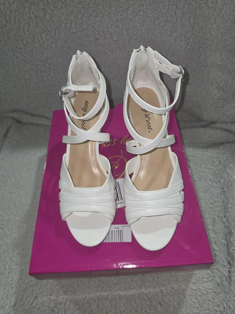 easy street White Strappy Ankle-Wrap Heeled Sandals